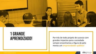 WWW.ELOGROUP.COM.BR 5
Por trás de todo projeto de sucesso com
grandes impactos para a sociedade
sempre encontramos a figura de pelo
menos um empreendedor público!
 