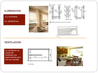 LA NATURAL 
LA ARTIFICIAL 
La ventilación se 
puede dar 
mediante una 
pared abierta pero 
a la vez cerrada. 
S 
A 
L 
A 
 