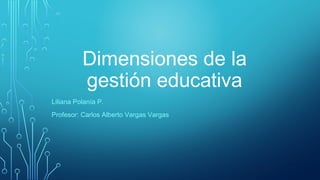 Dimensiones de la
gestión educativa
Liliana Polanía P.
Profesor: Carlos Alberto Vargas Vargas
 