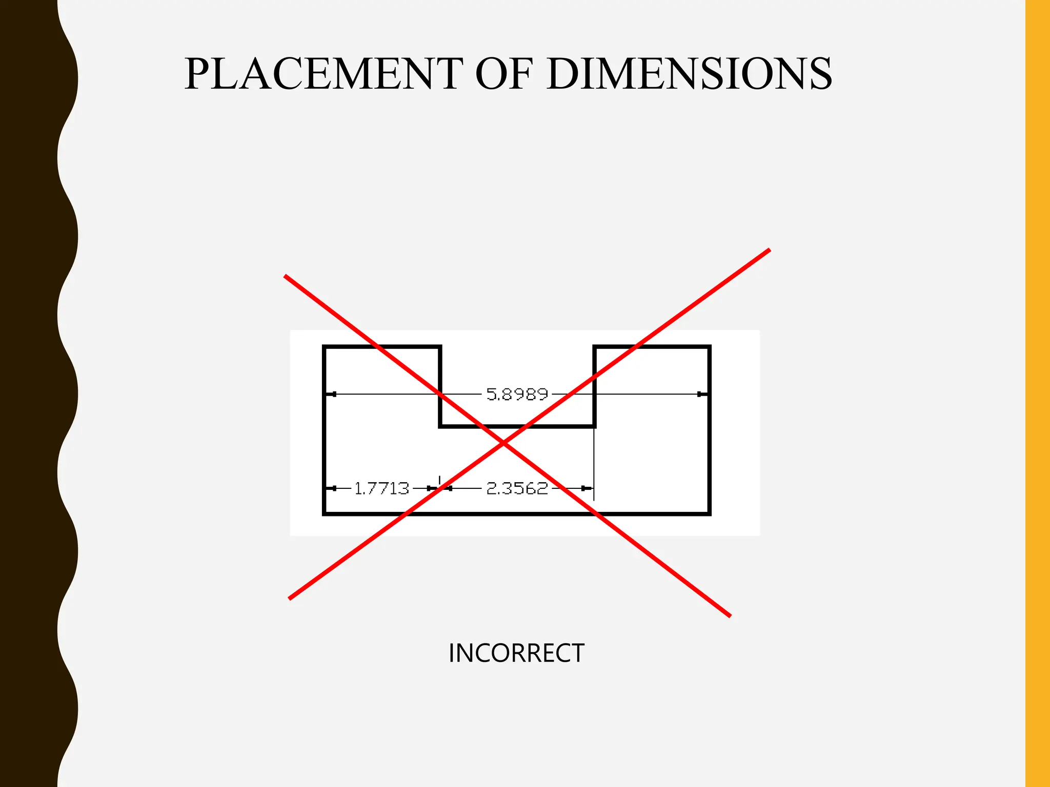 PLACEMENT OF DIMENSIONS
INCORRECT
 