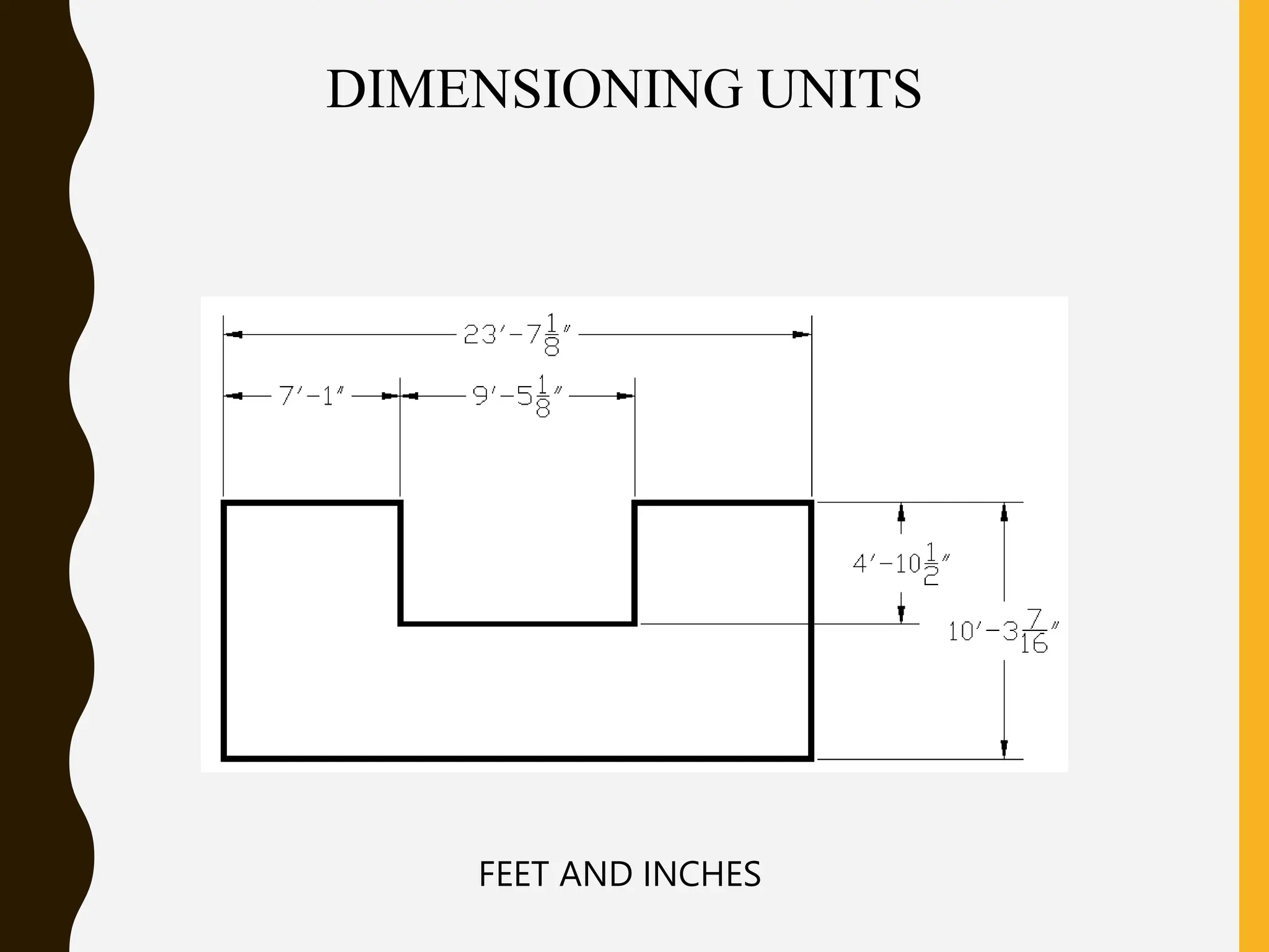 DIMENSIONING UNITS
FEET AND INCHES
 