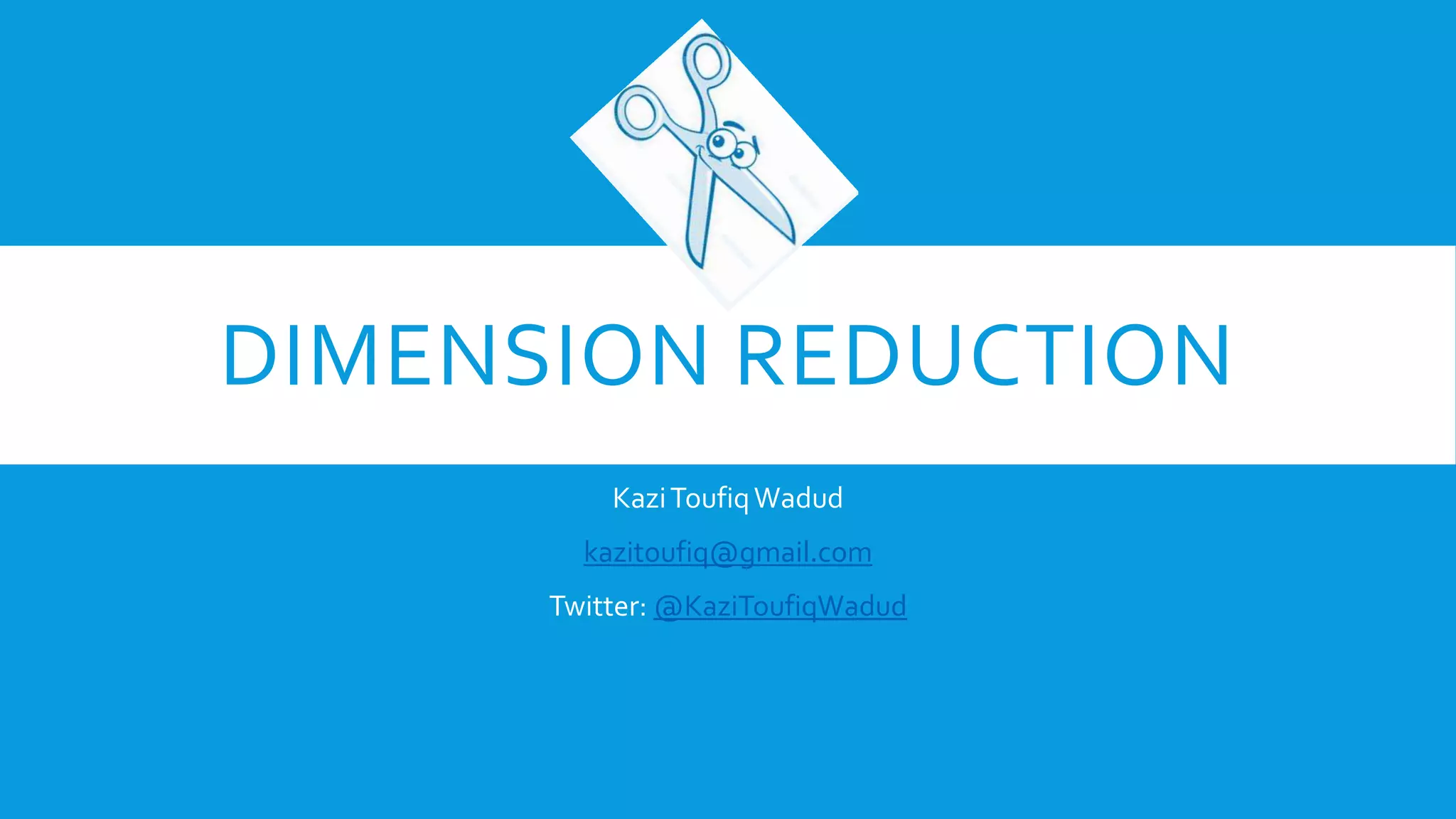 DIMENSION REDUCTION
KaziToufiqWadud
kazitoufiq@gmail.com
Twitter: @KaziToufiqWadud
 