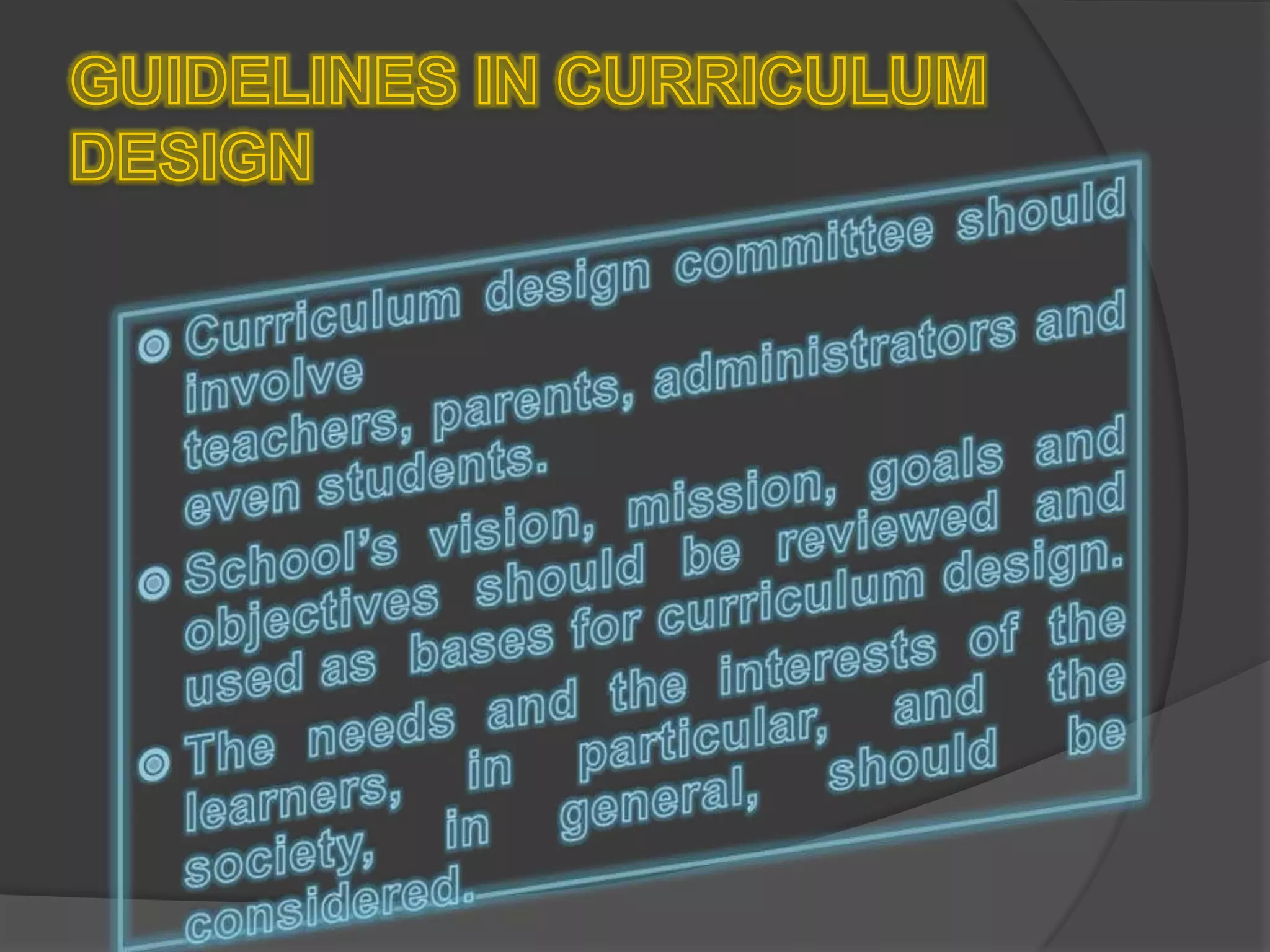 Dimensions and principles of curriculum design