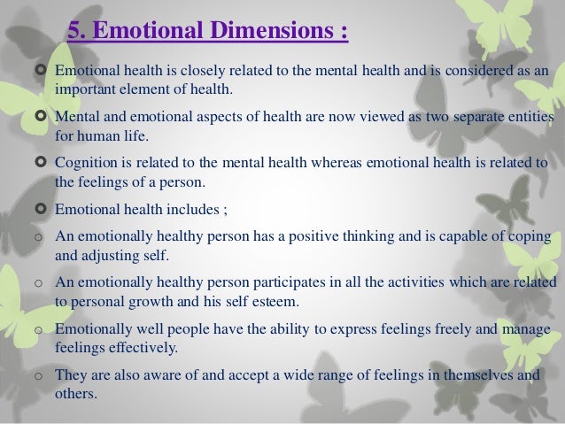 six dimensions of health essay Six dimensions of health worksheet part 1 for each of the following six dimensions of health, list at least one characteristic, activity, belief, or attitude that reflects that dimension in your life provide a brief explanation with each example. six dimensions of health essay Six dimensions of health worksheet part 1 for each of the following six dimensions of health, list at least one characteristic, activity, belief, or attitude that reflects that dimension in your life provide a brief explanation with each example.