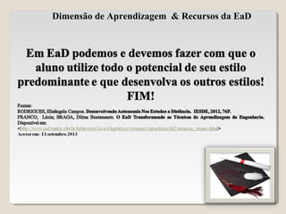 Dimensão de Aprendizagem & Recursos da EaD
 