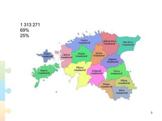 Национальности Эстонии
4
Национальность Численность
Эстонцы 889 770
Русские 321 198
Украинцы 22 302
Белорусы 12 419
Финны ...
