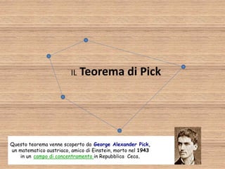 IL Teorema di Pick
Questo teorema venne scoperto da George Alexander Pick,
un matematico austriaco, amico di Einstein, morto nel 1943
in un campo di concentramento in Repubblica Ceca.
 