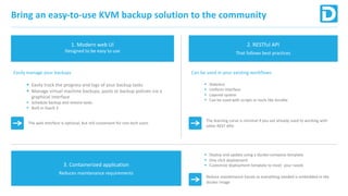 Bring an easy-to-use KVM backup solution to the community
1. Modern web UI
Designed to be easy to use
Easily manage your b...