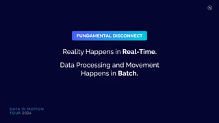 FUNDAMENTAL DISCONNECT
Data Processing and Movement
Happens in Batch.
Reality Happens in Real-Time.
 