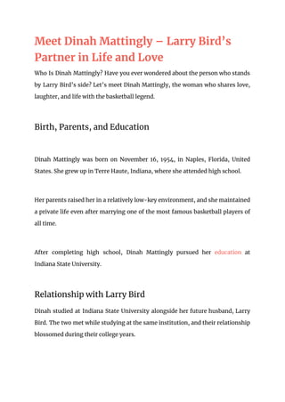 Meet Dinah Mattingly – Larry Bird’s Partner in Life and Love | PDF