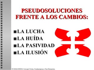 PSEUDOSOLUCIONES FRENTE A LOS CAMBIOS: <ul><li>LA LUCHA </li></ul><ul><li>LA HUÍDA </li></ul><ul><li>LA PASIVIDAD </li></u...