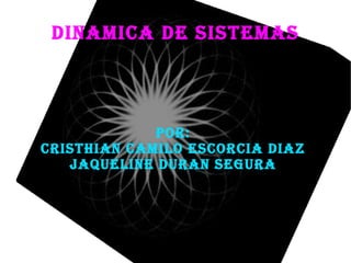 DINAMICA DE SISTEMAS POR:  CRISTHIAN CAMILO ESCORCIA DIAZ  JAQUELINE DURAN SEGURA   