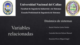 Dinámica de sistemas
Universidad Nacional del Callao
Facultad de Ingeniería Industrial y de Sistemas
Escuela Profesional de Ingeniería de Sistemas
 