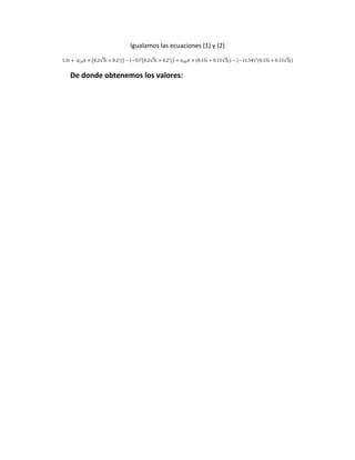 Igualamos las ecuaciones (1) y (2)
( √ ) ( √ ) √ √
De donde obtenemos los valores:
 