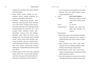 16 Dinamika Kelompok Modul Diklat Prajabatan 17
peribahasa (bisa peribahasa dalam bahasa Indonesia atau 4 orang nama teman disebelah kiri atau sebelah
atau bahasa Inggris). kanannya. Proses atau refleksi kegiatan tersebut
 Peserta diminta mencari potongan lain dari dengan menggunakan ELC.
peribahasa tersebut sehingga membentuk satu b. Judul BULAN KELAHIRAN
peribahasa yang lengkap dan bermakna. Tujuan Mendorong terjadinya interaksi
 Selanjutnya masing-masing pasangan saling yang intensif, membuat peserta
berkenalan. Setelah pasangan tersebut berkenalan rileks.
secara lebih intensif, pasangan tersebut diminta Waktu 45 - 60 menit.
melanjutkan perkenalan secara berkelompok dengan Sarana/Prasarana Ruangan yang cukup lebar
pasangan-pasangan lain yang terdiri dari 3 atau 4 untuk dapat berpindah atau
pasangan. Dalam perkenalan tersebut dapat bergerak.
dikemukakan mengenai nama, latar belakang Proses Kegiatan
pendidikan, status, hobby dan lain-lain yang  Minta kepada peserta untuk berkeliling menemukan
dianggap perlu. Dari perkenalan dalam kelompok orang yang bulan kelahirannya sama. Setelah itu
tersebut, mereka diminta untuk menunjuk salah buatlah kelompok bulan Januari, Pebruari s.d bulan
seorang perwakilan yang akan memperkenalkan Desember.
mereka dikelompok besar (pleno). Kalau pesertanya  Dalam kelompok minta peserta untuk saling
tidak terlalu banyak, masing-masing pasangan mengenal nama, latar belakang pendidikan, hobby,
langsung saja memperkenalkan pasangannya dikelas kelebihan dan kekurangan masing-masing.
besar (pleno).  Setelah kegiatan tersebut selesai, salah seorang
 Setelah kegiatan tersebut selesai dapat dilanjutkan anggota mewakili kelompok menyampaikan hasilnya
dengan simulasi "Zip - Zap" agar lebih mengingat pada kelompok besar (pleno).
nama-nama orang yang telah memperkenalkan diri  Untuk lebih mengingat nama-nama peserta yang lain,
atau dapat saja setiap peserta diminta menyebut 3 boleh dilanjutkan dengan melakukan simulasi "Zip-
 