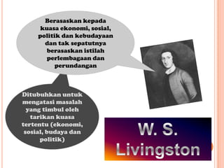 Berasaskan kepada
      kuasa ekonomi, sosial,
     politik dan kebudayaan
       dan tak sepatutnya
        berasaskan istilah
        perlembagaan dan
           perundangan



Ditubuhkan untuk
mengatasi masalah
  yang timbul oleh
   tarikan kuasa
tertentu (ekonomi,
 sosial, budaya dan
      politik)
 