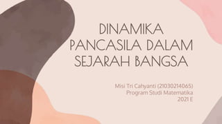 DINAMIKA
PANCASILA DALAM
SEJARAH BANGSA
Misi Tri Cahyanti (21030214065)
Program Studi Matematika
2021 E
 