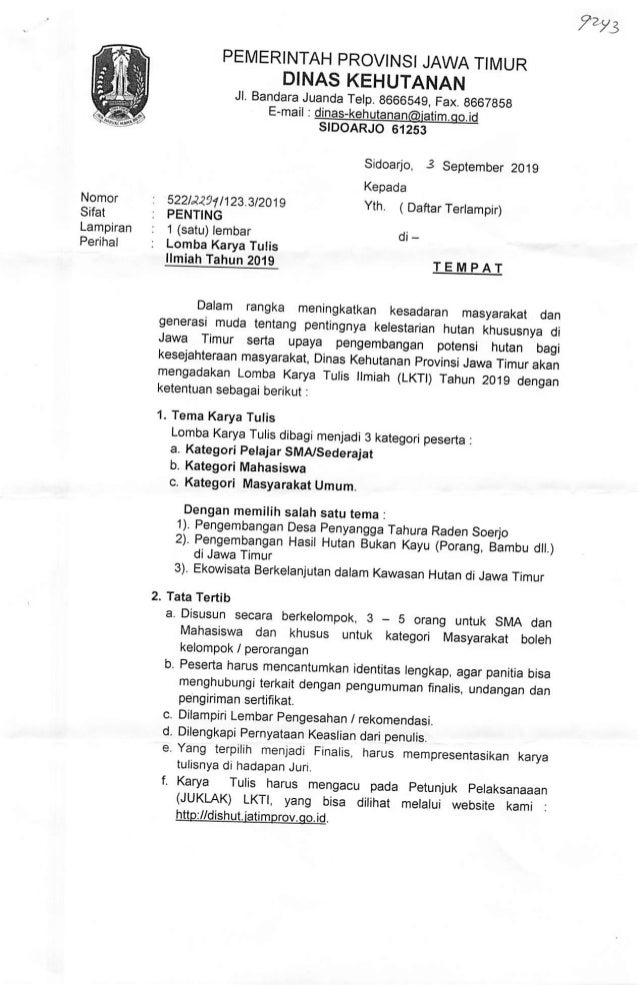 Lomba Karya Tulis Ilmiah Dinas Kehutanan Jawa Timur 2019