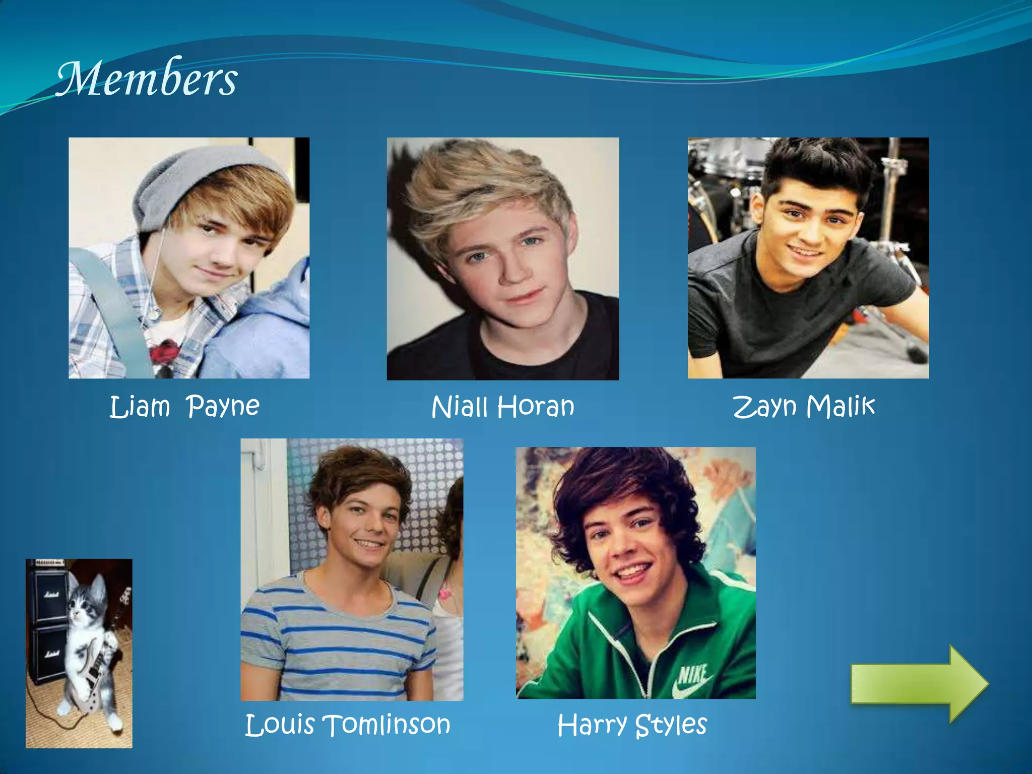 Members
Liam Payne
Harry StylesLouis Tomlinson
Zayn MalikNiall Horan
 