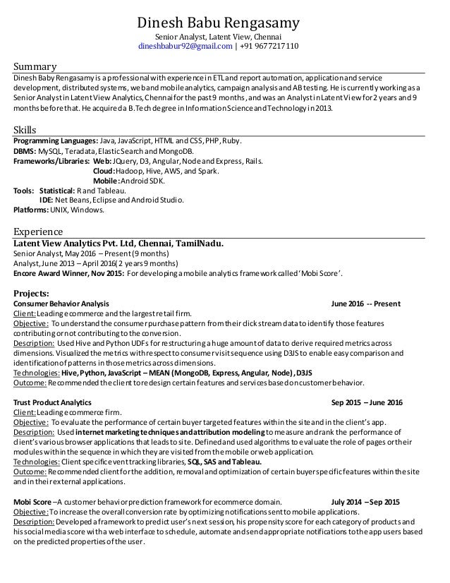 Dinesh babu rengasamy's Resume