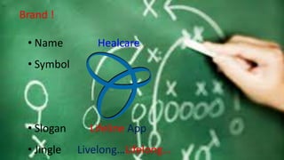 • Name Healcare
• Symbol
• Slogan Lifeline App
• Jingle Livelong…Lifelong…
Brand !
 