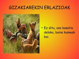 GIZAKIAREKIN ERLAZIOAK



           ●
               Ez ditu, oso basatia
               delako, baino kumeak
               bai.
 
