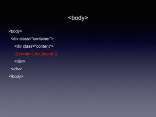 <body>
<div class="container">
<div class="content">
{{ content_for_layout }}
</div>
</div>
</body>
<body>
 