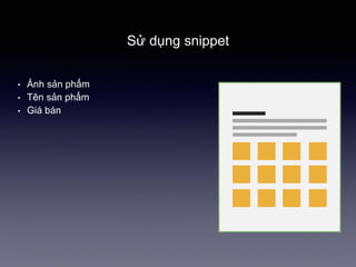 Sử dụng snippet
• Ảnh sản phẩm
• Tên sản phẩm
• Giá bán
 