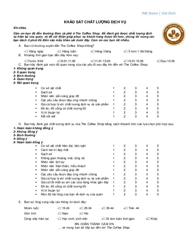 The Evaluate of service quality of The coffee shop