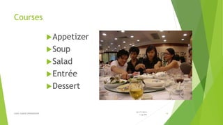 Courses
Appetizer
Soup
Salad
Entrée
Dessert
SUNIL KUMAR 09996000499
10/17/2015
1:26 PM
19
 