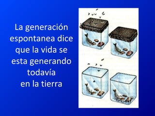 La generación espontanea dice que la vida se esta generando todavía en la tierra 