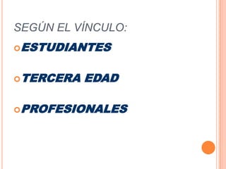 SEGÚN EL VÍNCULO:ESTUDIANTESTERCERA EDADPROFESIONALES
