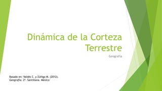 Dinámica de la Corteza
Terrestre
Geografía
Basado en: Valdés C. y Zúñiga M. (2012).
Geografía. 2ª. Santillana. México
 