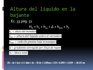 Altura del líquido en la
bajante
Ec. 33 pág. 51
            Hb = hv + hsv + Δ + hbm + ht
 