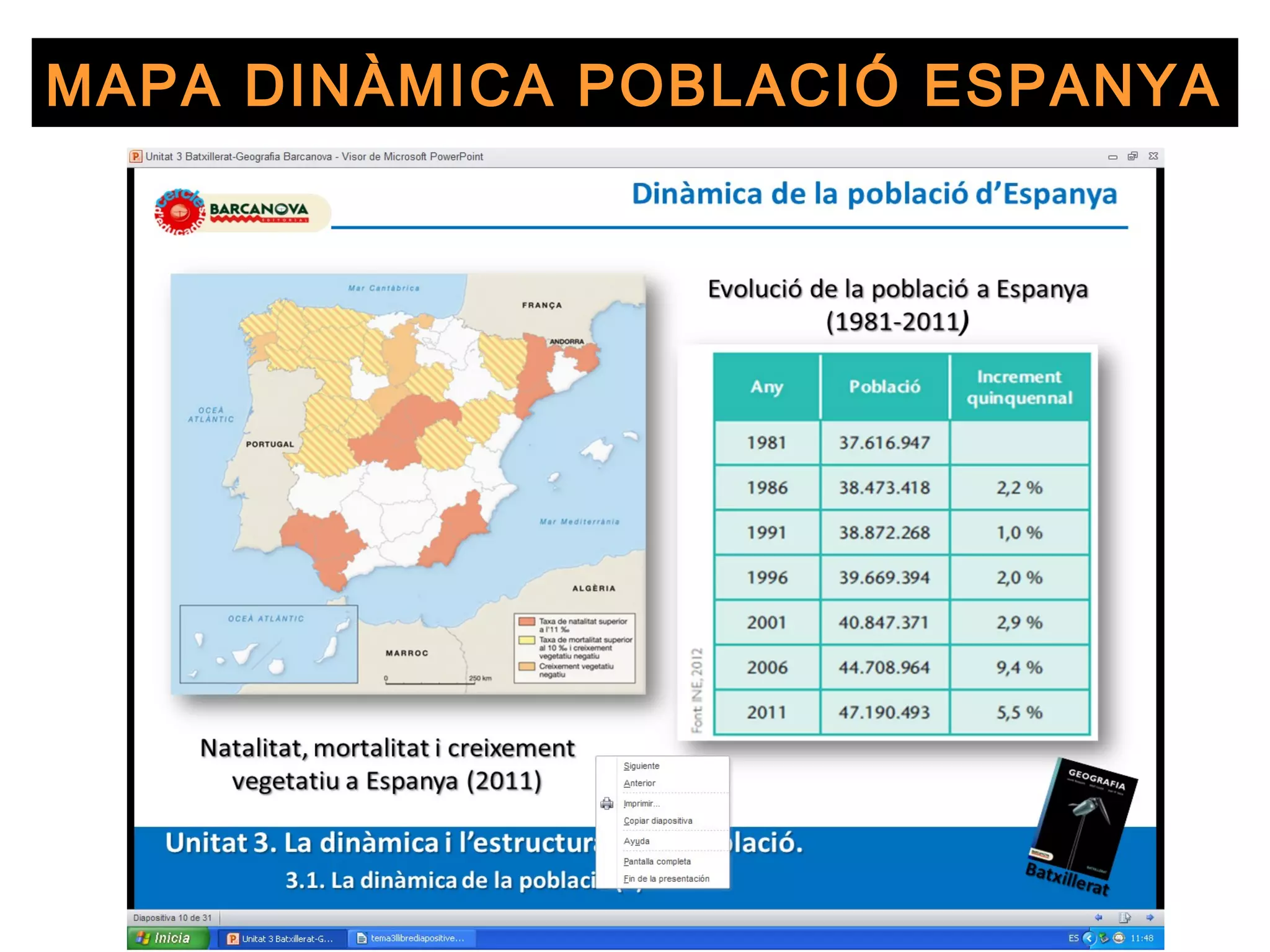 MAPA DINÀMICA POBLACIÓ ESPANYA
 
