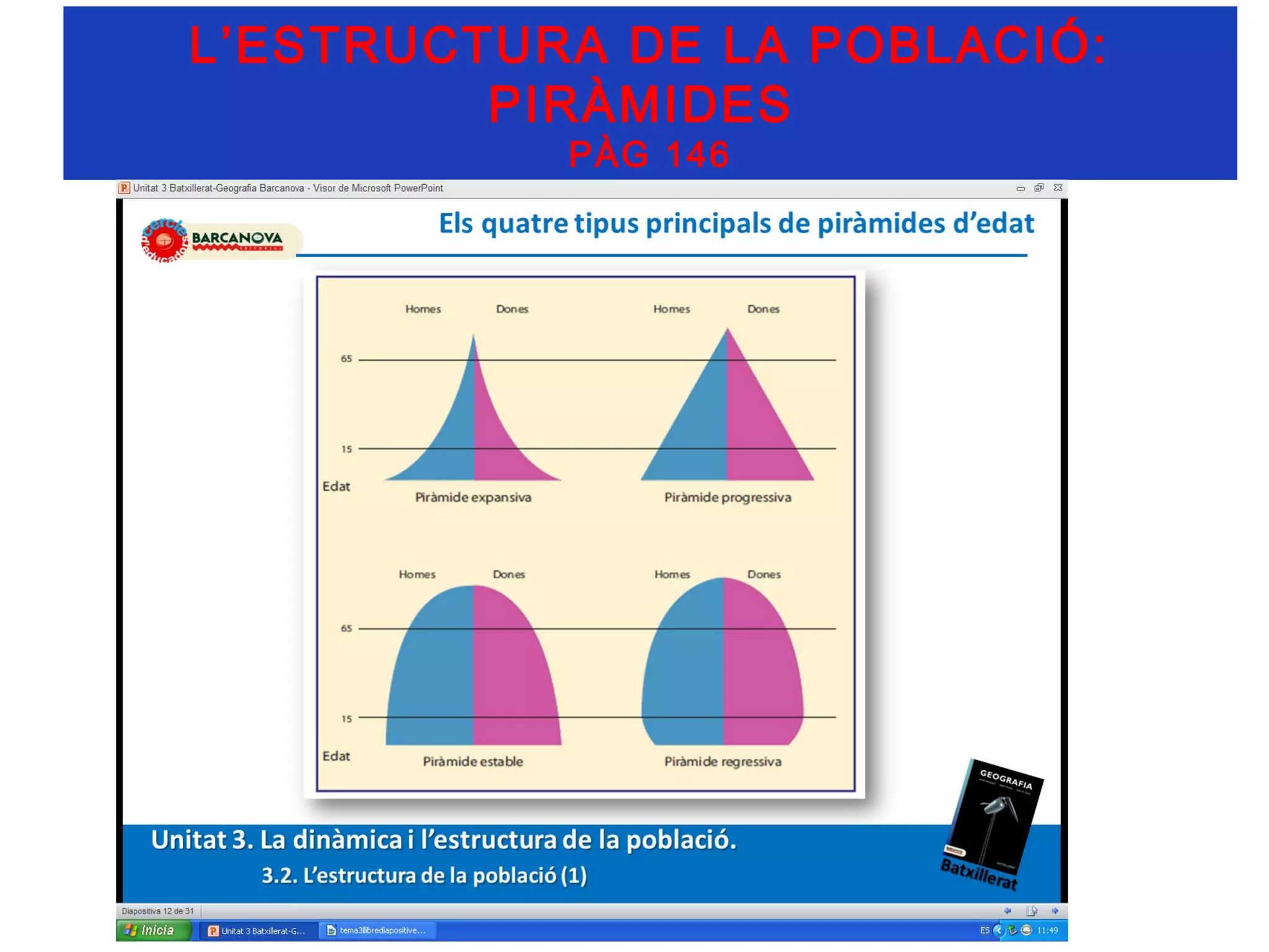 L’ESTRUCTURA DE LA POBLACIÓ:
         PIRÀMIDES
           PÀG 146
 