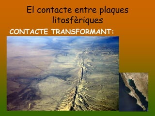El contacte entre plaques
         litosfèriques
CONTACTE TRANSFORMANT:
 