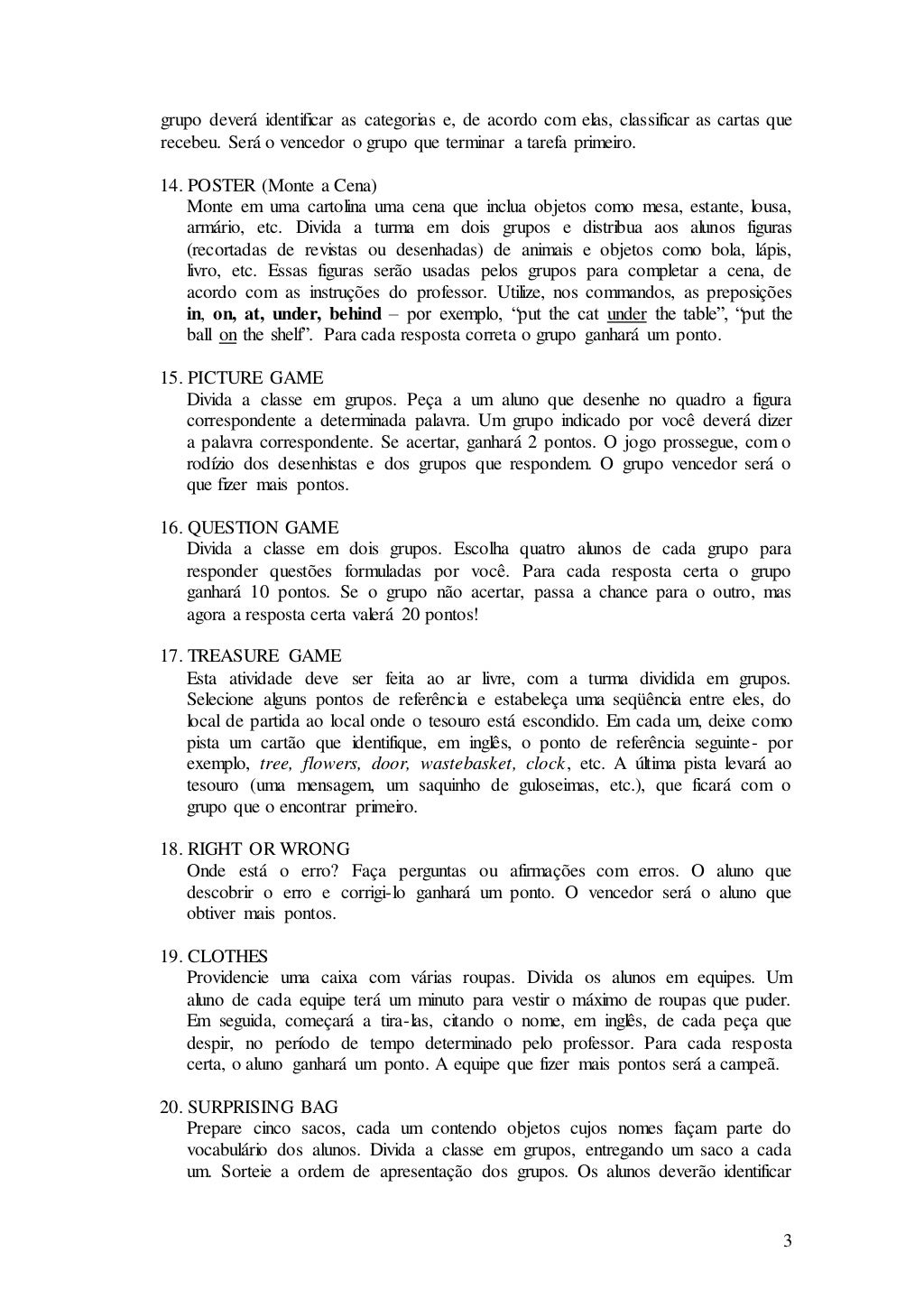 Dinâmicas de inglês