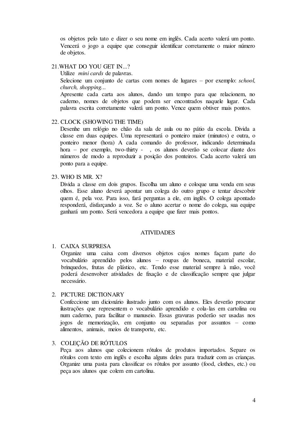 Dinâmicas de inglês