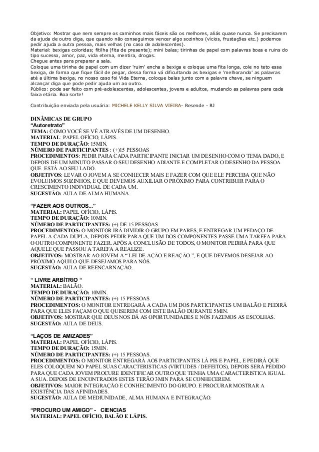 Dinâmicas projeto auto estima