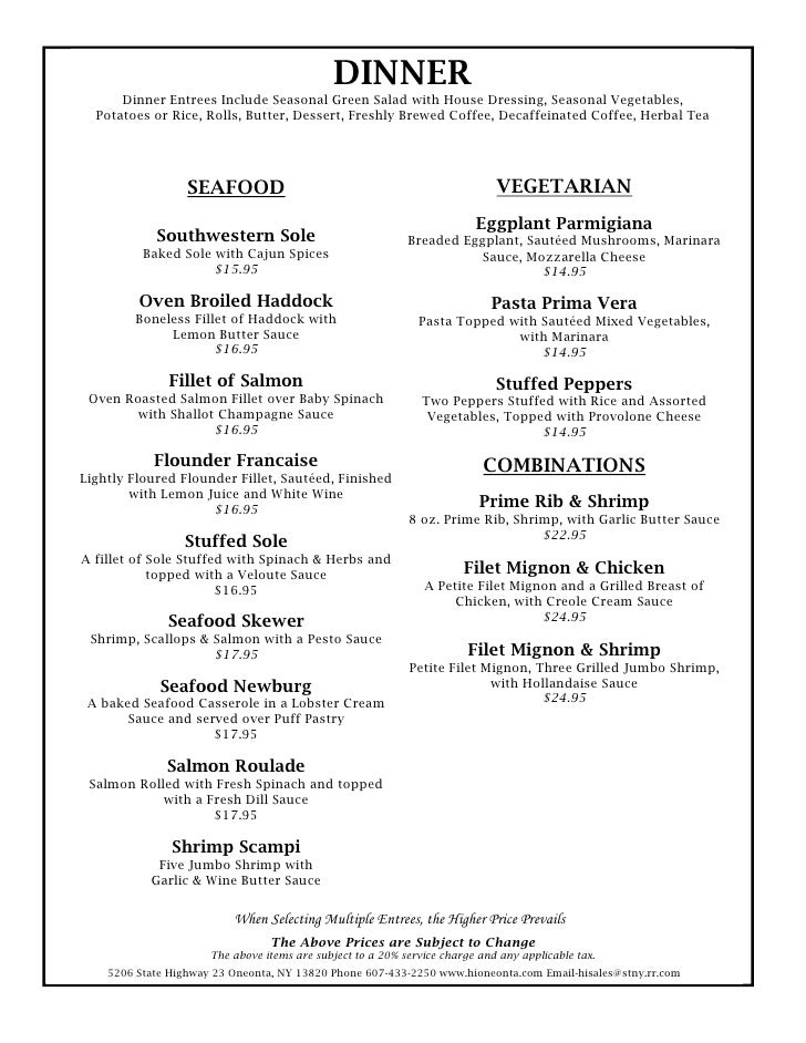 Dinner Menus