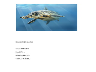 IZENA:OFTALMOSAURO
Tamaina:3,5 METRO
Pisua:TONA 1.
HARAGIJALEA ZEN.
TALDEAN BIZI ZEN.
 