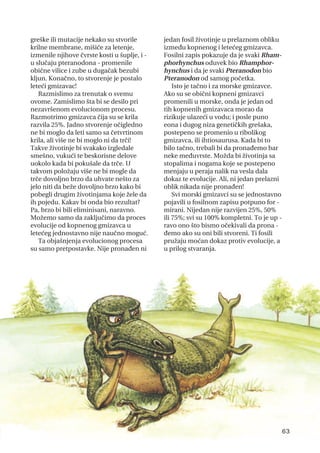 greške ili mutacije nekako su stvorile
krilne membrane, mišiće za letenje,
izmenile njihove čvrste kosti u šuplje, i -
u slučaju pteranodona - promenile
obične vilice i zube u dugačak bezubi
kljun. Konačno, to stvorenje je postalo
leteći gmizavac!
Razmislimo za trenutak o svemu
ovome. Zamislimo šta bi se desilo pri
nezavršenom evolucionom procesu.
Razmotrimo gmizavca čija su se krila
razvila 25%. Jadno stvorenje očigledno
ne bi moglo da leti samo sa četvrtinom
krila, ali više ne bi moglo ni da trči!
Takve životinje bi svakako izgledale
smešno, vukući te beskorisne delove
uokolo kada bi pokušale da trče. U
takvom položaju više ne bi mogle da
trče dovoljno brzo da uhvate nešto za
jelo niti da beže dovoljno brzo kako bi
pobegli drugim životinjama koje žele da
ih pojedu. Kakav bi onda bio rezultat?
Pa, brzo bi bili eliminisani, naravno.
Možemo samo da zaključimo da proces
evolucije od kopnenog gmizavca u
letećeg jednostavno nije naučno moguć.
Ta objašnjenja evolucionog procesa
su samo pretpostavke. Nije pronađen ni
jedan fosil životinje u prelaznom obliku
između kopnenog i letećeg gmizavca.
Fosilni zapis pokazuje da je svaki Rham-
phorhynchus oduvek bio Rhamphor-
hynchus i da je svaki Pteranodon bio
Pteranodon od samog početka.
Isto je tačno i za morske gmizavce.
Ako su se obični kopneni gmizavci
promenili u morske, onda je jedan od
tih kopnenih gmizavaca morao da
rizikuje ulazeći u vodu; i posle puno
eona i dugog niza genetičkih grešaka,
postepeno se promenio u ribolikog
gmizavca, ili ihtiosaurusa. Kada bi to
bilo tačno, trebali bi da pronađemo bar
neke međuvrste. Možda bi životinja sa
stopalima i nogama koje se postepeno
menjaju u peraja nalik na vesla dala
dokaz te evolucije. Ali, ni jedan prelazni
oblik nikada nije pronađen!
Svi morski gmizavci su se jednostavno
pojavili u fosilnom zapisu potpuno for -
mirani. Nijedan nije razvijen 25%, 50%
ili 75%; svi su 100% kompletni. To je up -
ravo ono što bismo očekivali da prona -
đemo ako su oni bili stvoreni. Ti fosili
pružaju moćan dokaz protiv evolucije, a
u prilog stvaranja.
63
 