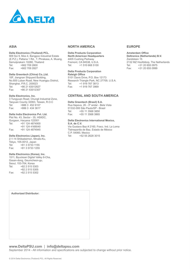 Delta DIN Rail Power Supply Brochure (September 2014) PDF