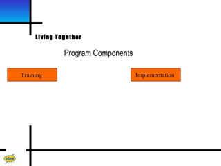 Living Together

              Program Components

Training                           Implementation
 