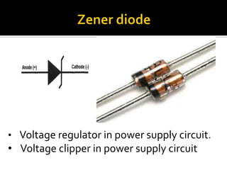 • Voltage regulator in power supply circuit.
• Voltage clipper in power supply circuit
 