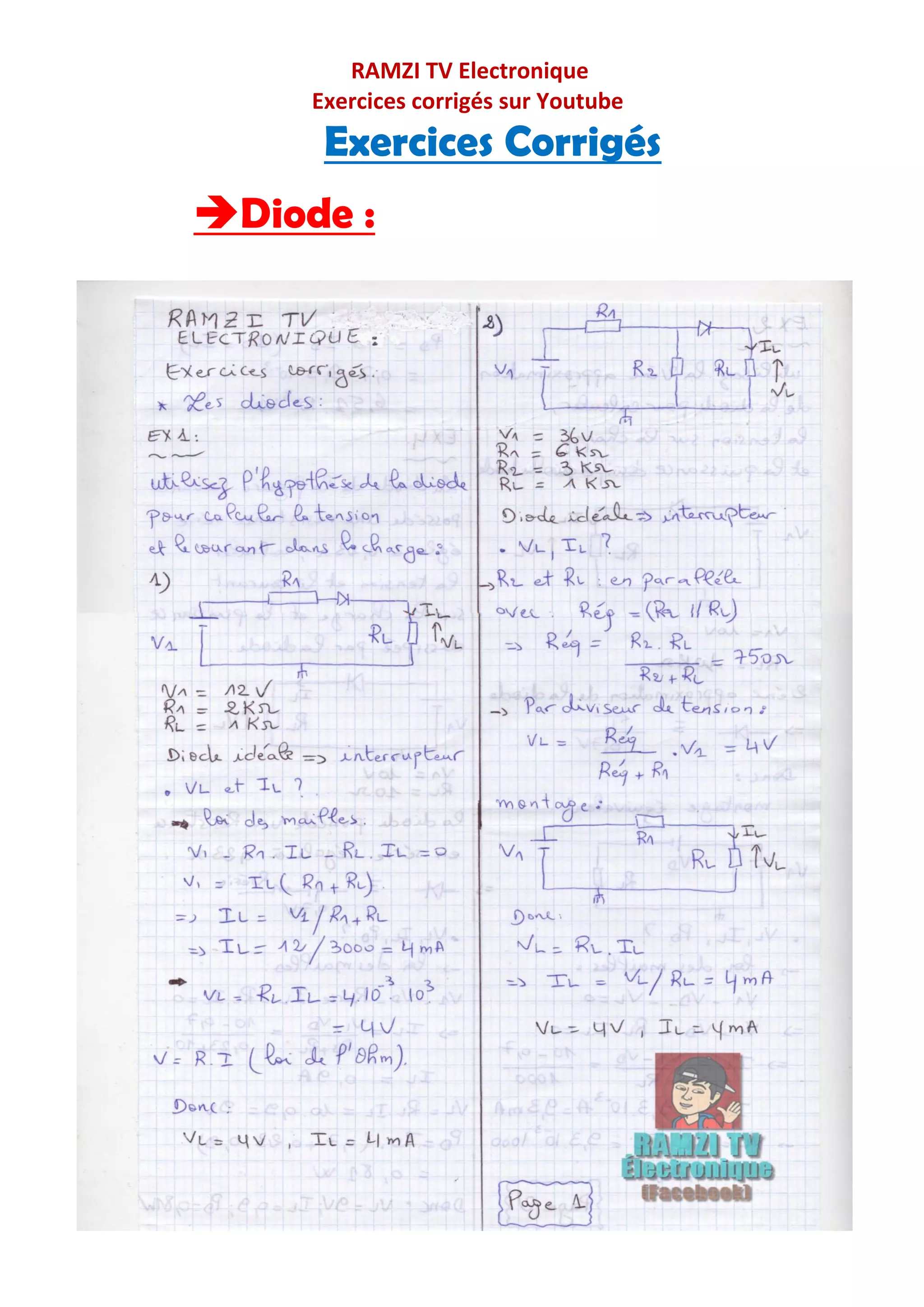 Diode & Diode Zener : Exercices Corrigés | PDF | Technology & Computing