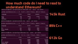 How much code do I need to read to
understand Ethereum?
145k Rust
89k C++
612k Go
 