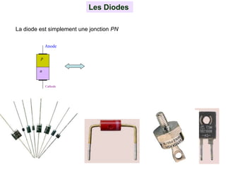 Les Diodes
La diode est simplement une jonction PN
p
n
Anode
Cathode
Symbole
A
K
 