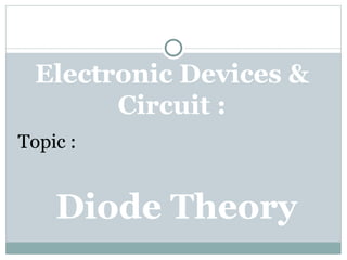 Electronic Devices &
Circuit :
Topic :
Diode Theory
 